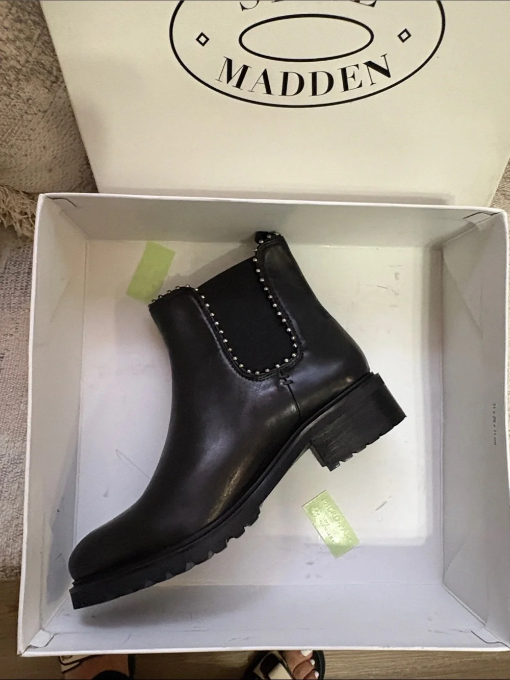 Steve Madden Black Leather Chelsea Boot with Stud Trimmer